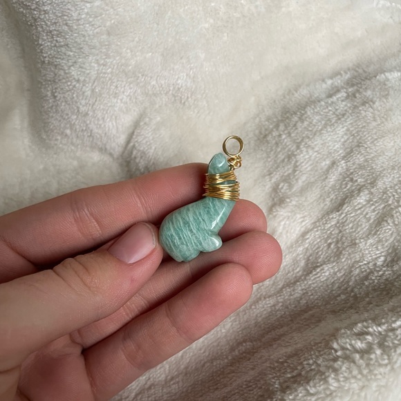 Amazonite whale wire wrap handmade pendant - Picture 3 of 4